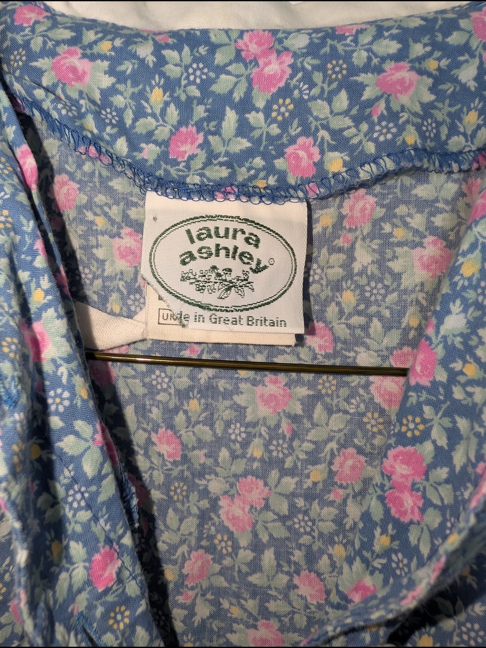Laura Ashley Blue Floral Midi Dress with Pink Accents and White Collar - Picture 5 of 6